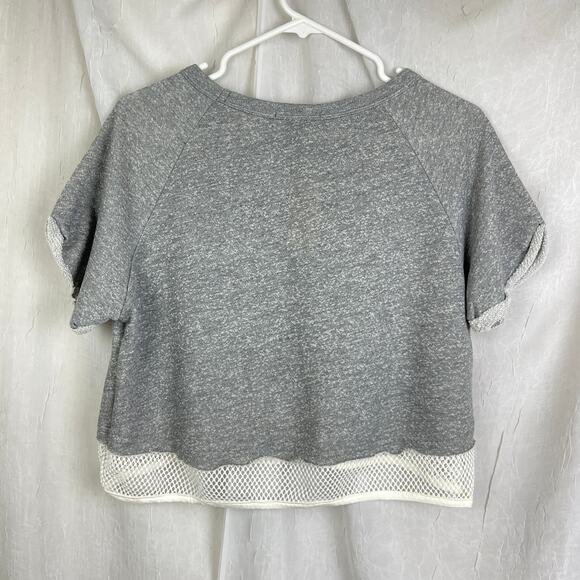 Forever 21 Heather Grey Cropped Sweatshirt White Mesh Trim Athletic T-shirt NWT - Picture 13 of 16